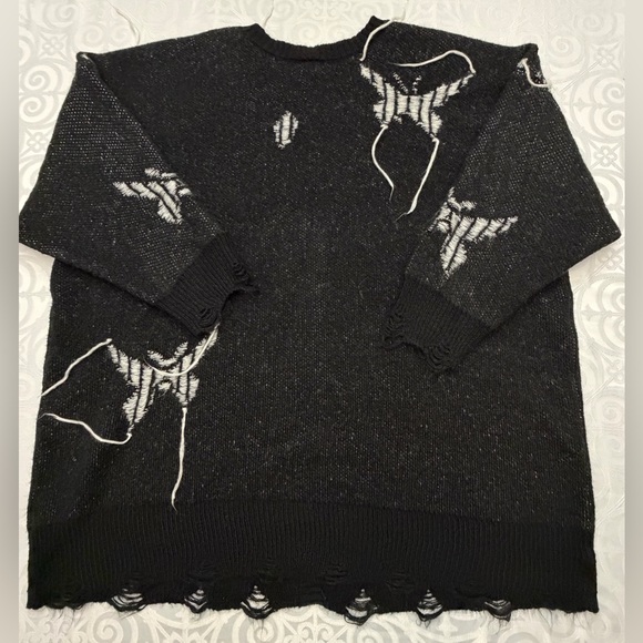 Torrid Mystic Moths 5X Black White Distressed Button Up Cardigan White Accents - Picture 8 of 15